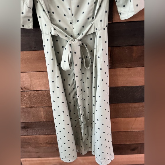 ZAPAKA Sage Green Polka Dot Puff Sleeve Midi Dress Cottagecore Inspired - Picture 4 of 11